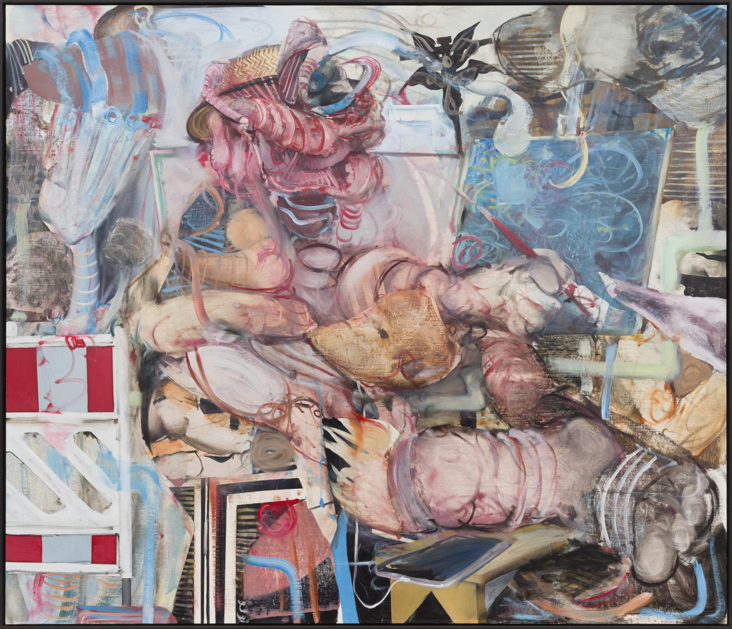 ADRIAN GHENIE Self-Portrait ‘en plein air’ 4, 2020 - 2024 oil on canvas 180 x 210 cm. Courtesy Tim Van Laere Gallery, Antwerp-Rome