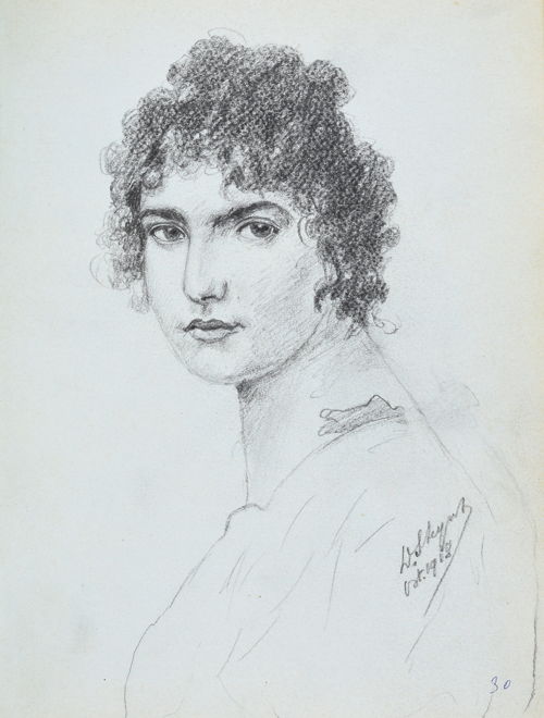 Tekening Désiré Steyns, uit het vriendenboekje. Mogelijk portret van Elsa Steyns