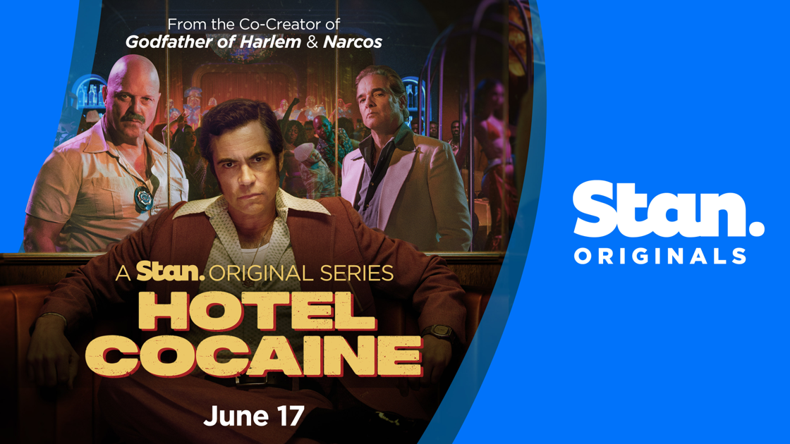 FROM THE CO-CREATOR OF GODFATHER OF HARLEM AND NARCOS
WATCH THE TRAILER FOR THE
 BRAND NEW STAN ORIGINAL SERIES HOTEL COCAINE
PREMIERING JUNE 17, ON STAN.