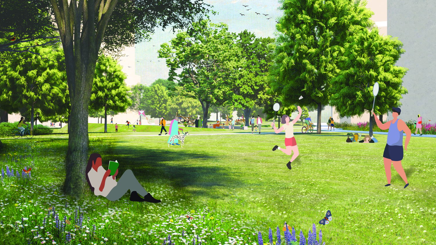 Slachthuiswijk definitief ontwerp toekomstbeeld Kalverwei ©Sweco Belgium – Posad Maxwan – LOLA Landscape Architects