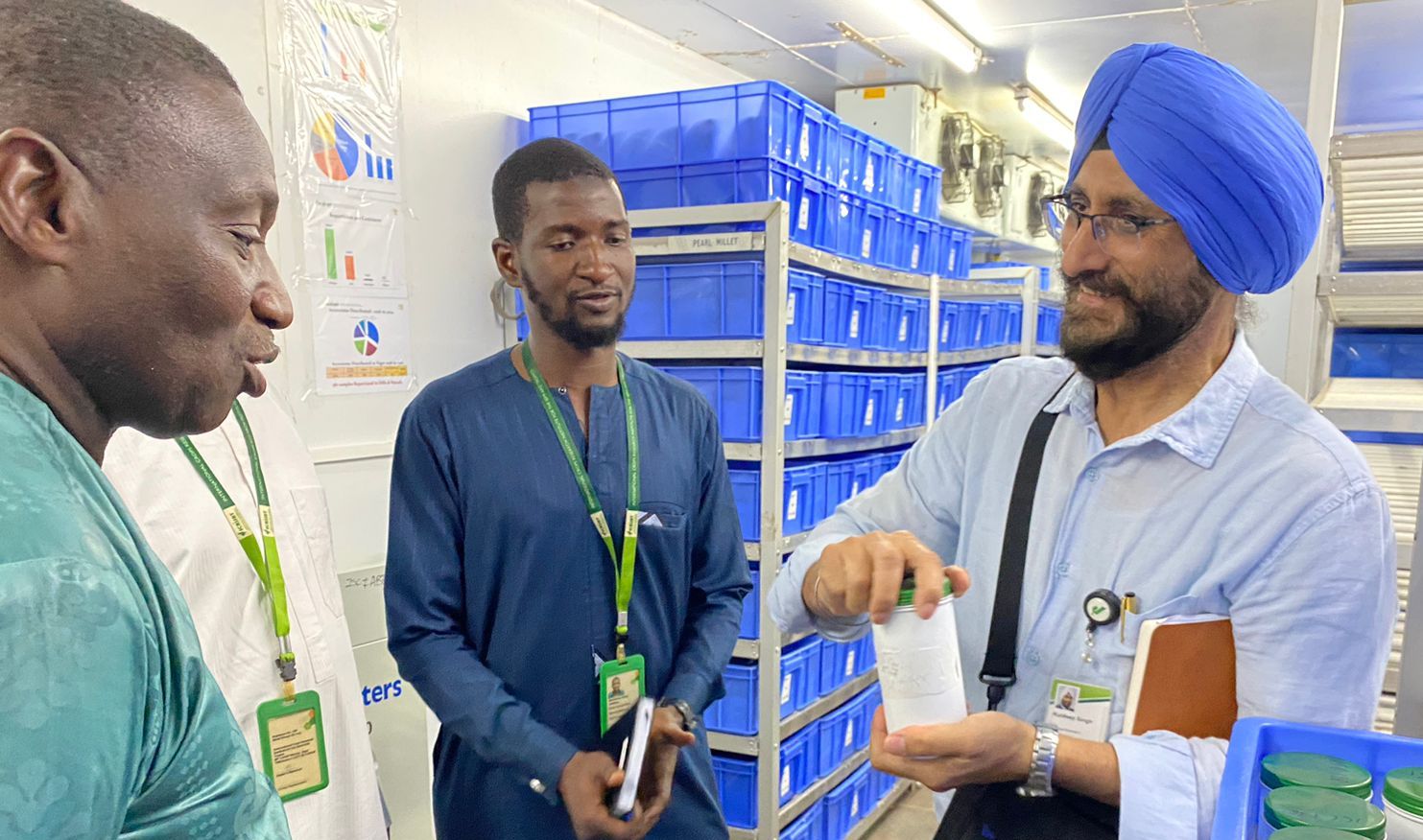 Dr Kuldeep Singh, Head of the ICRISAT Genebank, visits the Regional Genebank in Niger and interacts with Dr Falalou Hamidou, Senior Scientist and Country Representative for Niger.