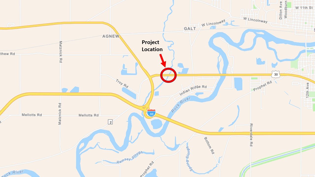 Location of U.S. 30 bridge project. Location of U.S. 30 bridge project.