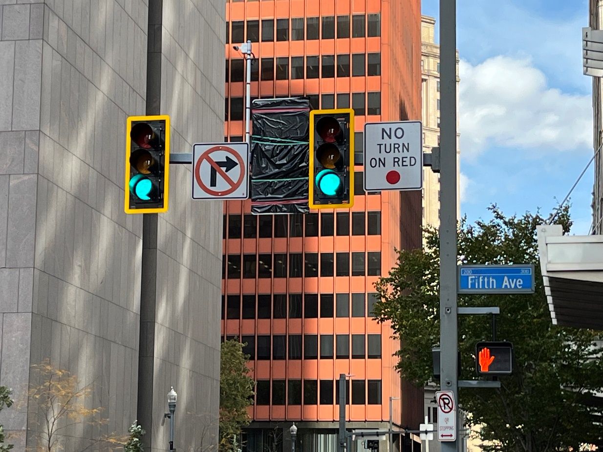 New traffic signals recently activated at Fifth Avenue and Wood Street