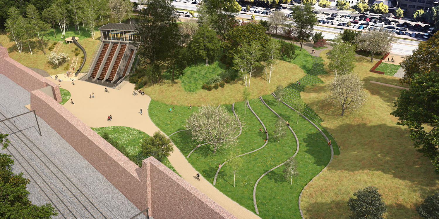 Toekomstbeeld Pomppark Zuid - luchtbeeld zone pompgemaal_©Sweco-Latz-Greisch-SWP