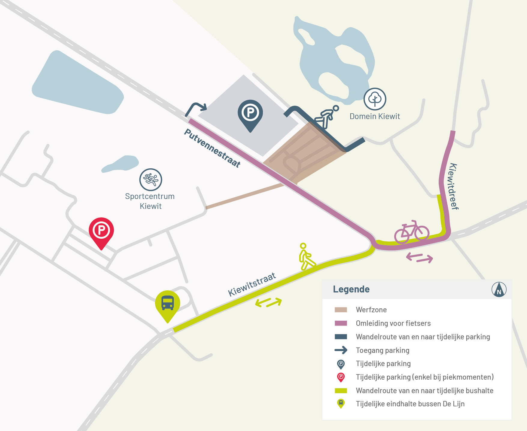 Hinderkaart werken parking Kiewit - meer info - www.hasselt.be/openbarewerken
