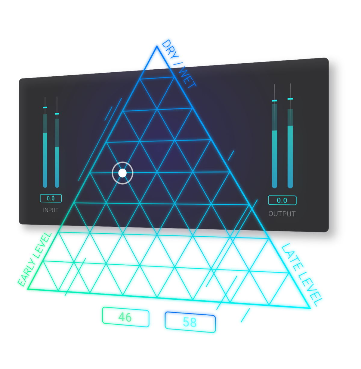 Beschleunigt den kreativen Mixprozess: Mit dem innovativen Dreieckspad des EXOVERB MICRO können Nutzer*innen auf intuitive Weise den Sweet Spot treffen