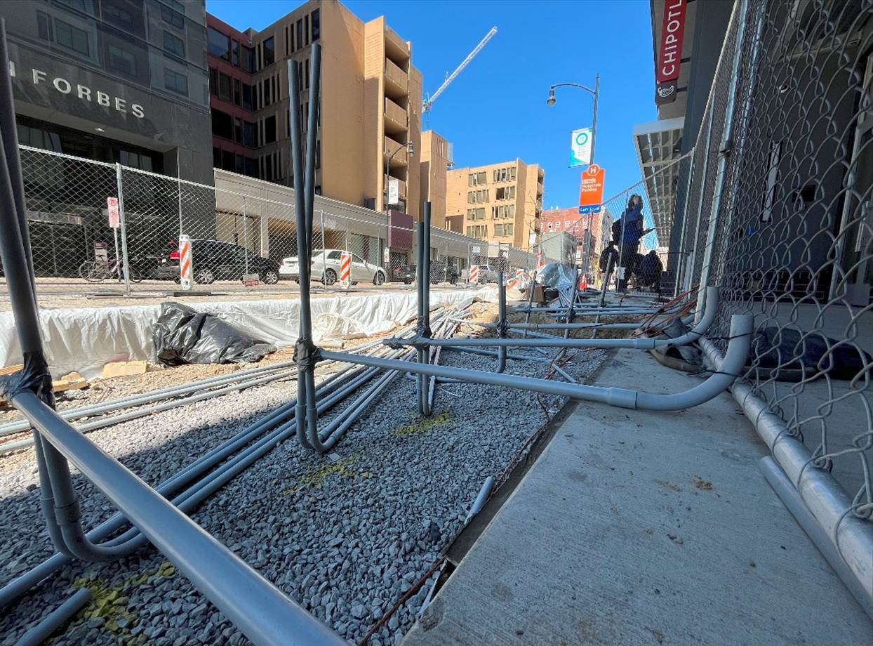 Electrical conduit recently placed at Forbes Avenue and McKee Place Electrical conduit recently placed at Forbes Avenue and McKee Place