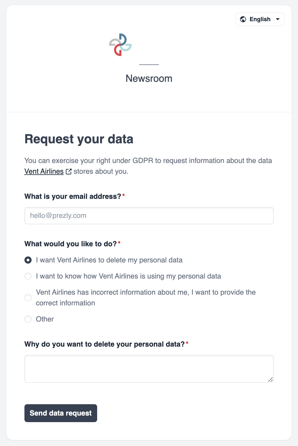 Example of a custom Data Request page Example of a custom Data Request page