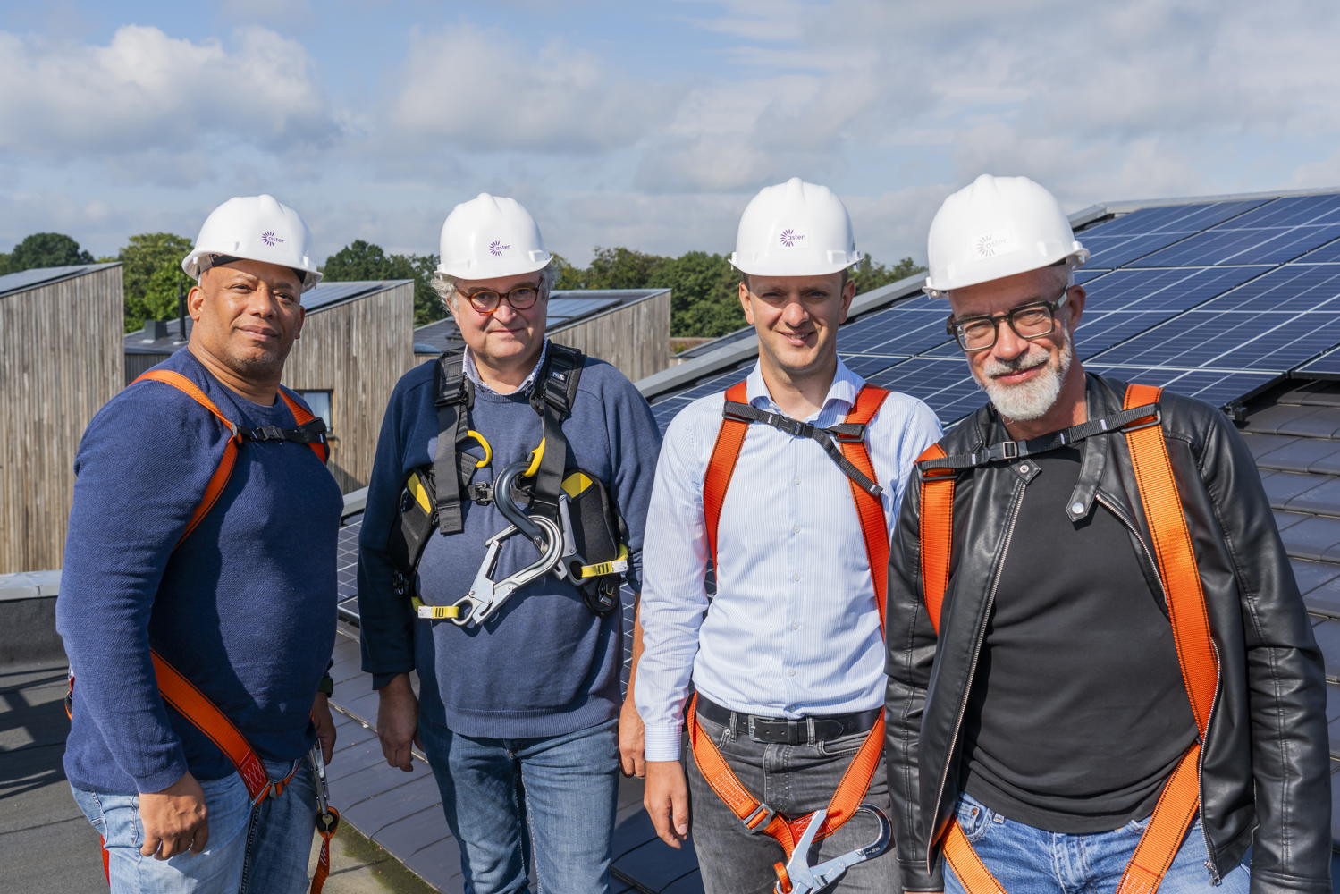 Enrique Javier (Technische dienst Voorkempen-he), Helmut Jaspers (schepen Essen), Arno Aerden (schepen Essen) en Sven Van Elst (ASTER)
