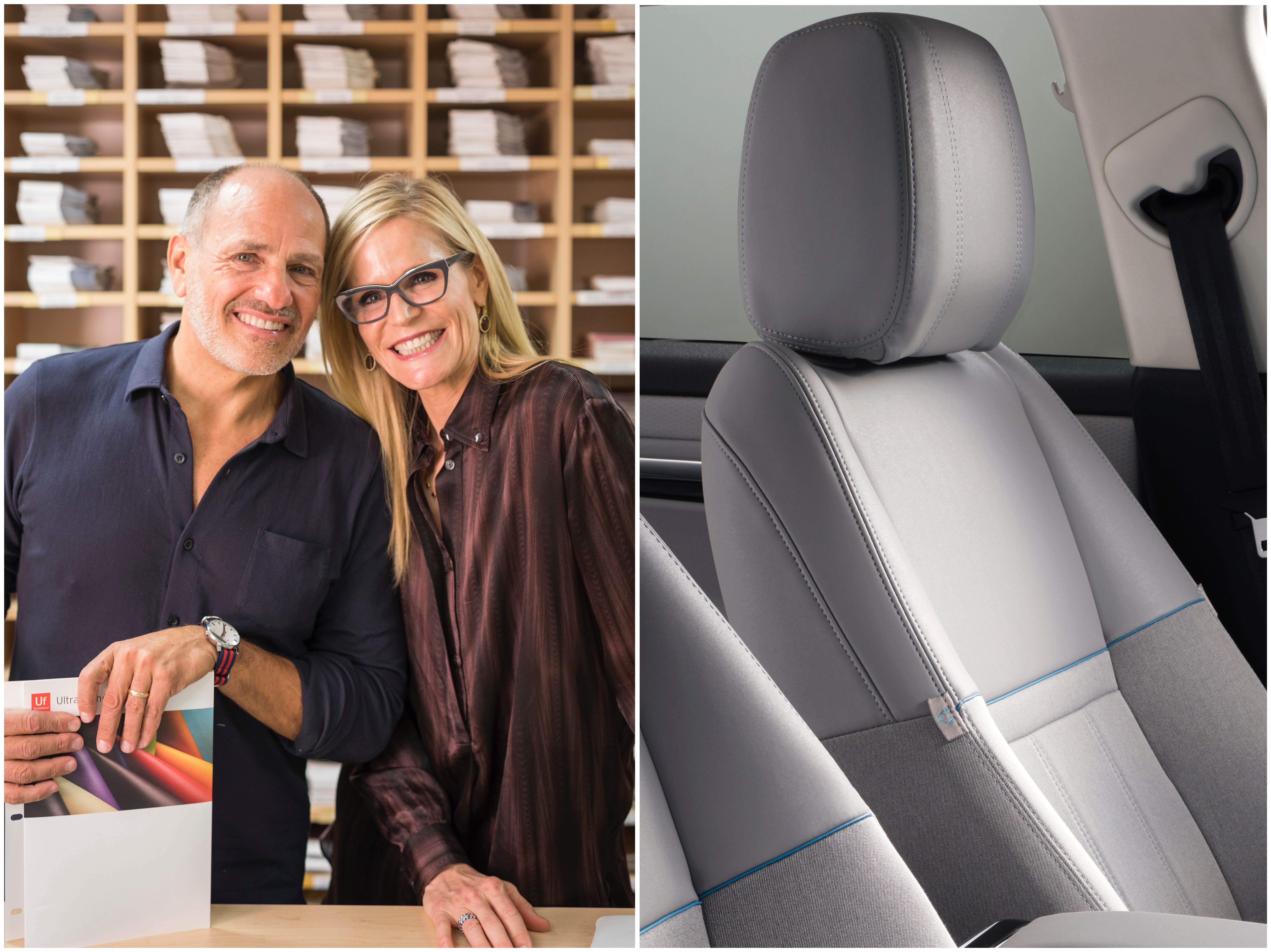 Left Photo: Ultrafabrics founders Clay Rosenberg & Danielle Boecker-Primack Right Photo: Ultrafabrics upholstered on Land Rover Evoke Left Photo: Ultrafabrics founders Clay Rosenberg & Danielle Boecker-Primack Right Photo: Ultrafabrics upholstered on Land Rover Evoke