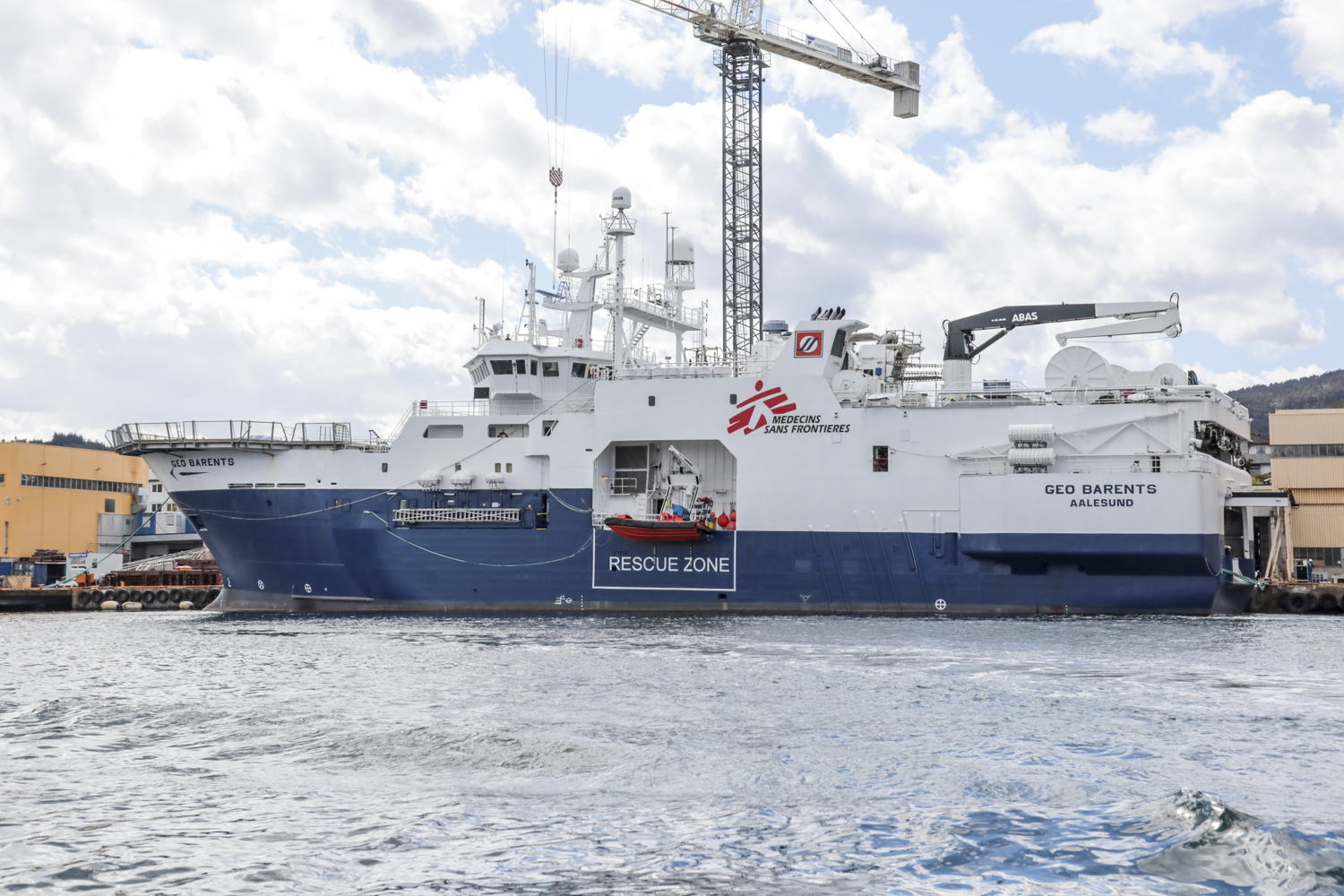 MSF's new chartered ship the M/V Geo Barents in Fiskarstrand shipyard, Norway, getting ready to sail. 12th May 2021, credit MSF/Avra Fialas