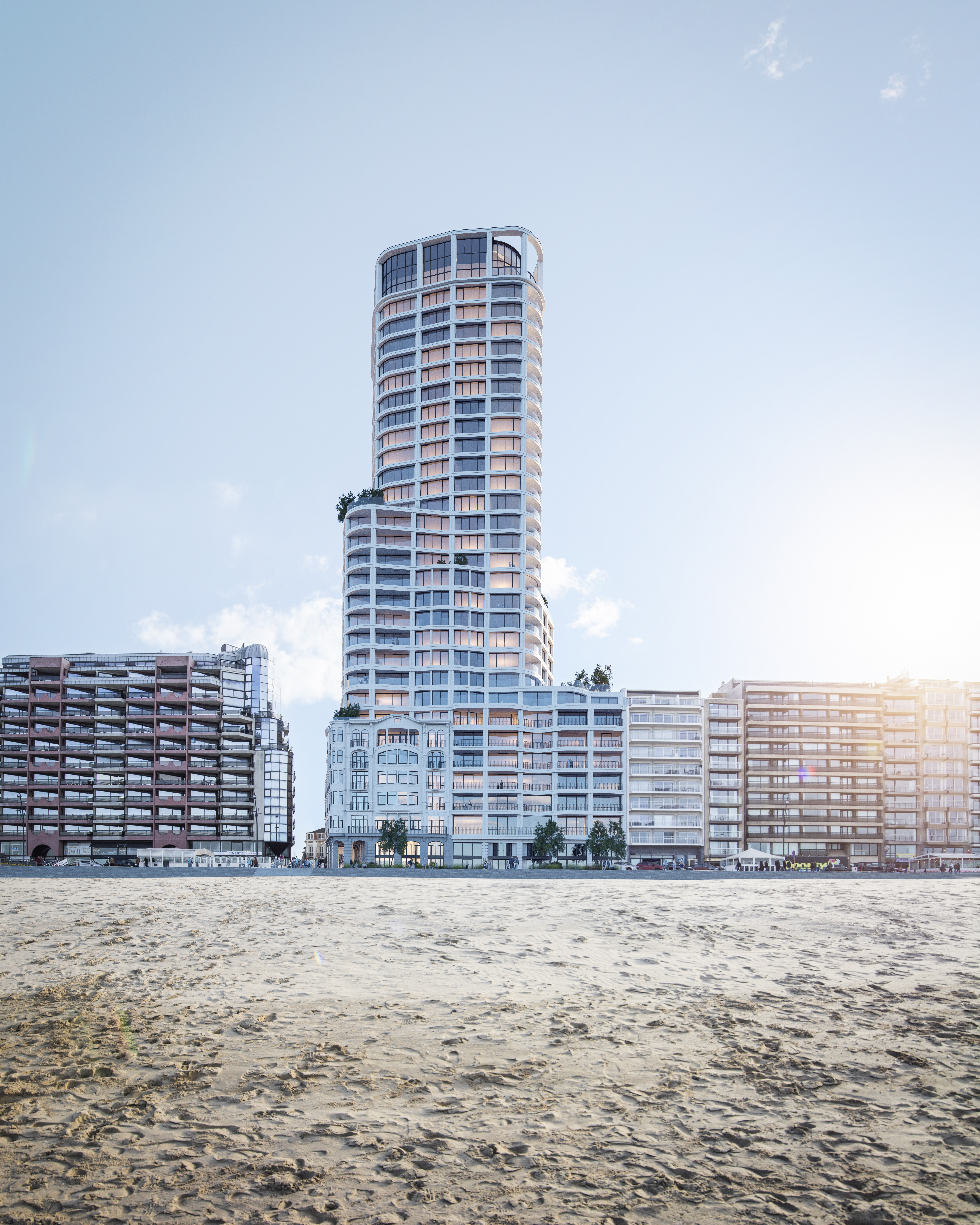 Bovenop het gebouw komt een skybar met publiek toegankelijk panoramisch dakterras.