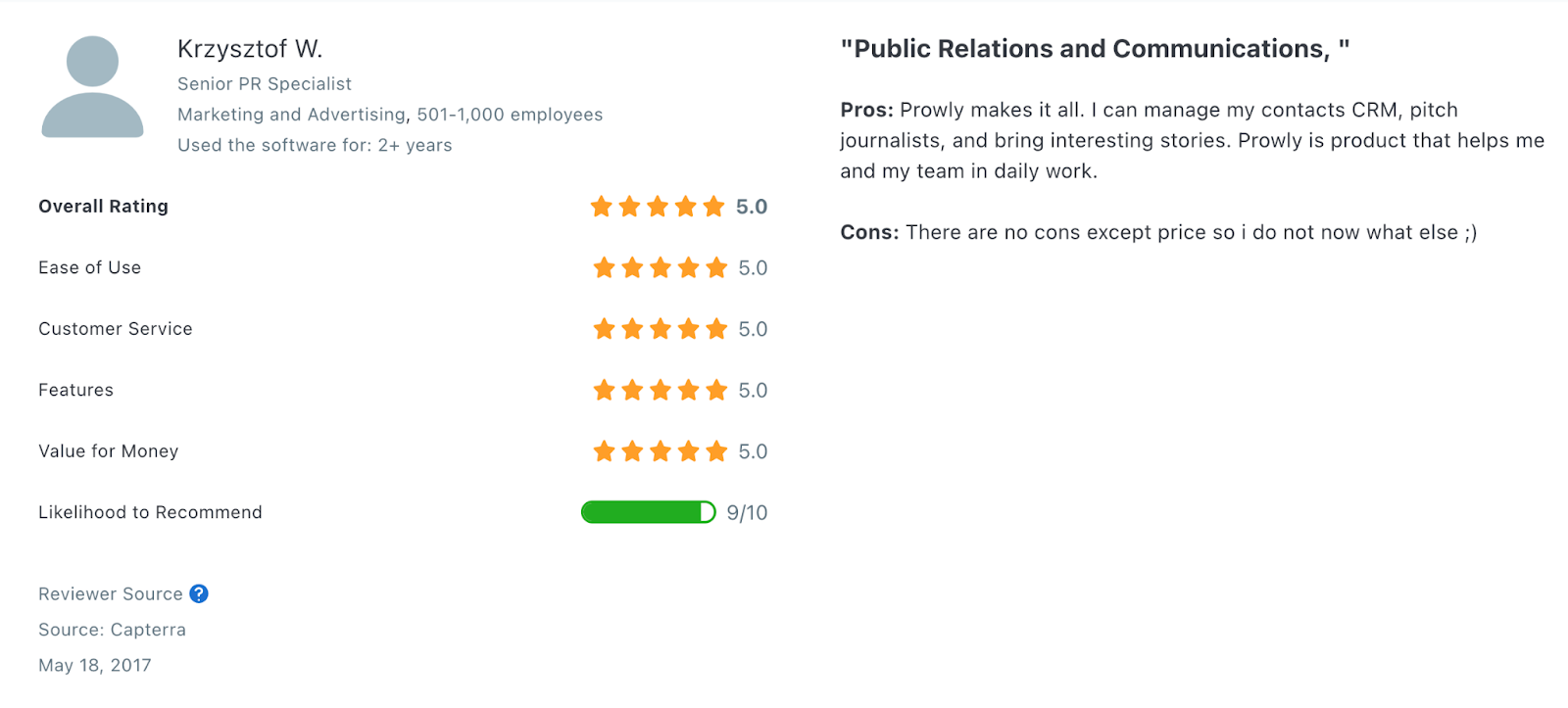 “There are no cons except price.” Source: Capterra. “There are no cons except price.” Source: Capterra.