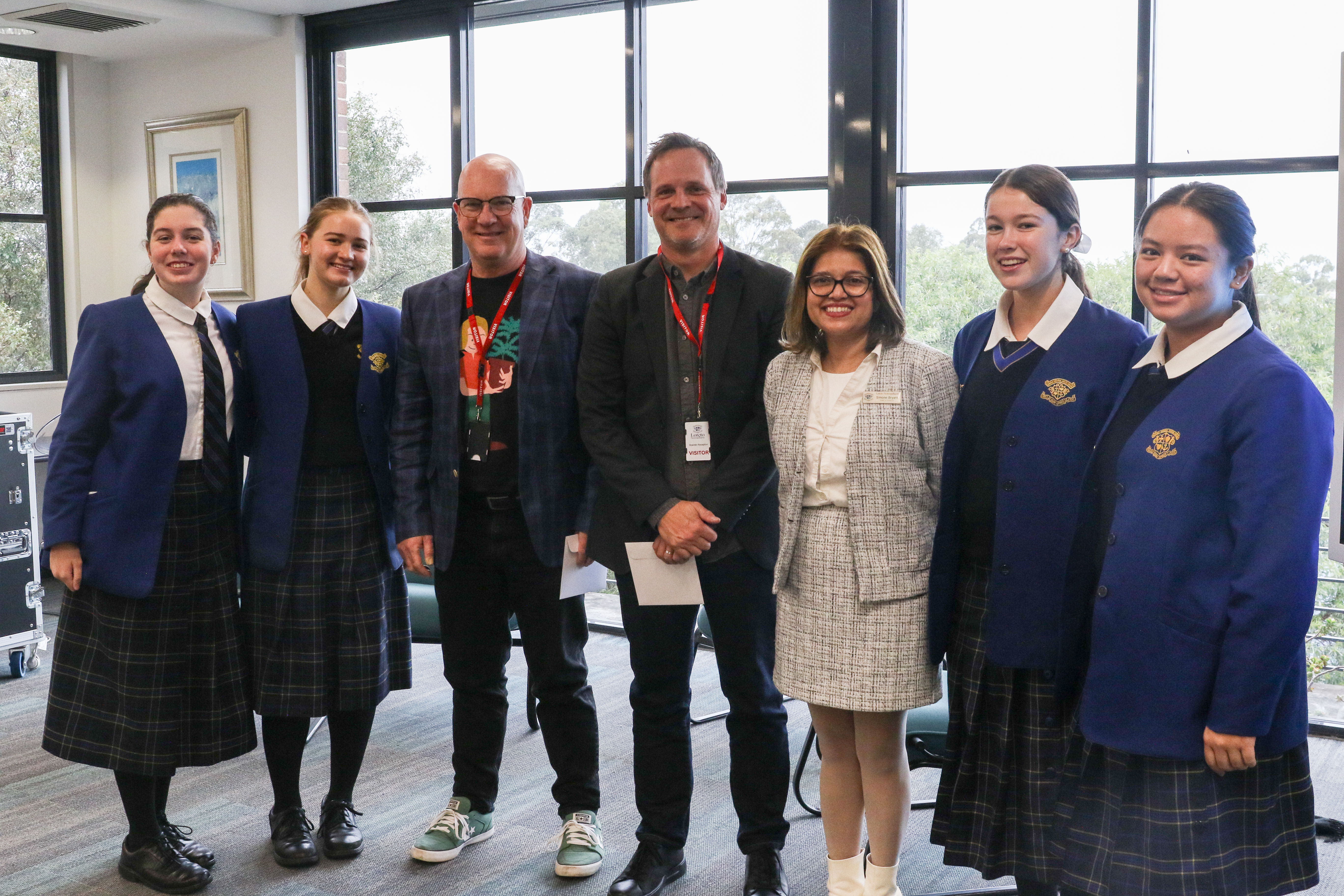 Students with Brain Camp's Dr Mark Williams and Dr David Kaplan, and Loreto Normanhurst's Head of Science, Ms. Simone Bryant