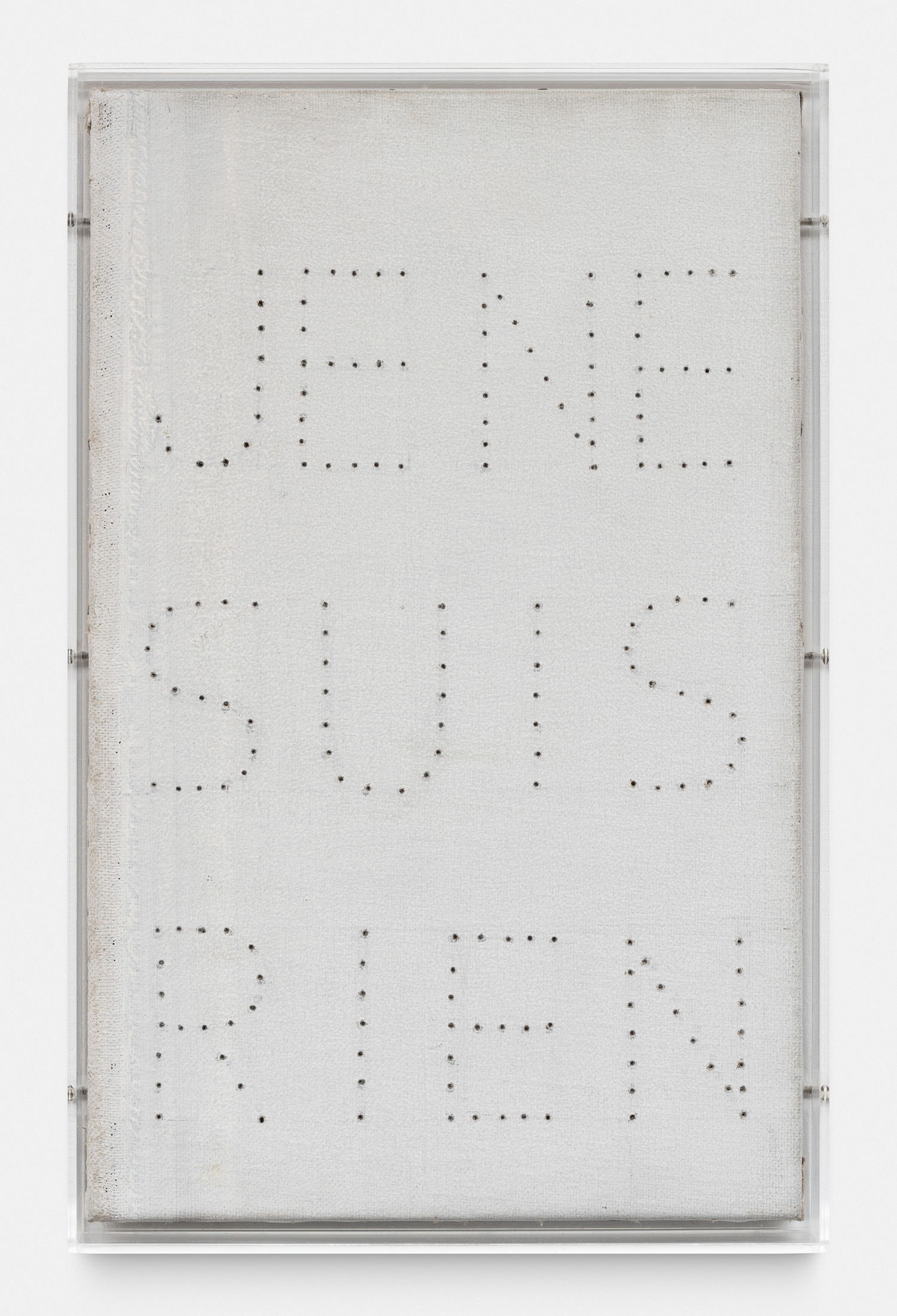 Thierry De Cordier, JE NE SUIS RIEN, 1983. Perforated canvas 40 × 25 × 2 cm. Photo credit: HV-studio Courtesy the Artist and Xavier Hufkens, Brussels