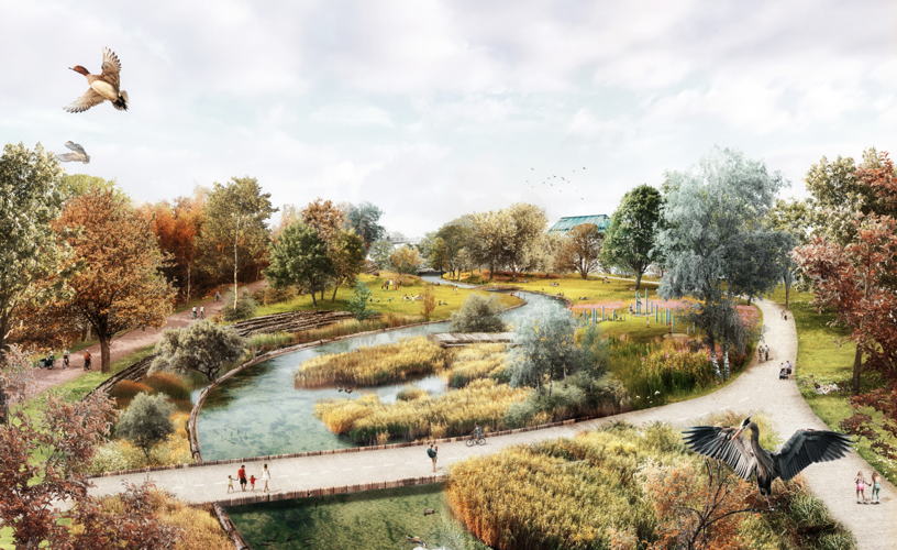 Ringpark Het Schijn: De rivier het Schijn wordt terug opengelegd aan de Schijnpoort.
© Ontwerpteam Ringpark Het Schijn - COBE ApS - OMGEVING cvba - De Urbanisten BV Ringpark Het Schijn: De rivier het Schijn wordt terug opengelegd aan de Schijnpoort.
© Ontwerpteam Ringpark Het Schijn - COBE ApS - OMGEVING cvba - De Urbanisten BV