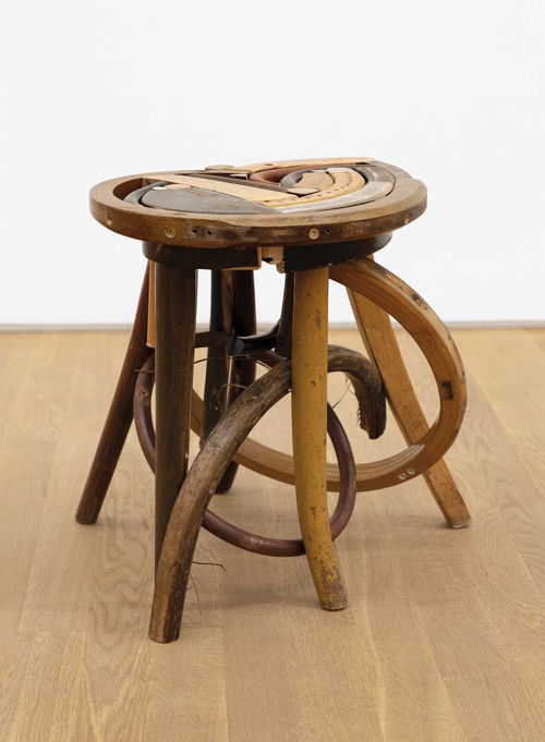 GELATIN, Emma, 2019. wood, used furniture parts, metal 45 x 44 x 49 cm. Courtesy Tim Van Laere Gallery, Antwerp