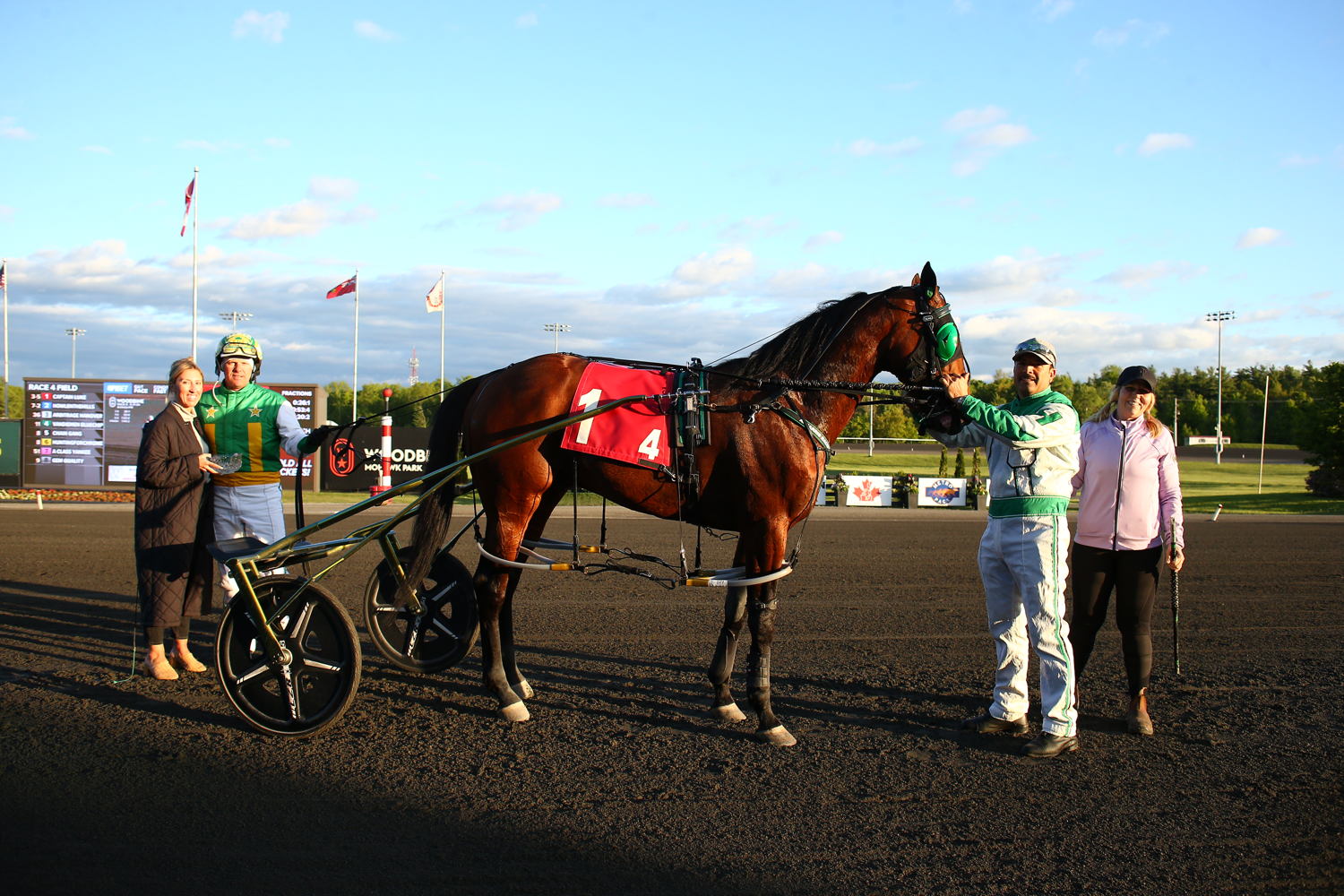 Captain Luke and connections after winning the first division of the first leg of the Graduate Series for four-year-old pacers on May 31, 2025 at Woodbine Mohawk Park (New Image Media)