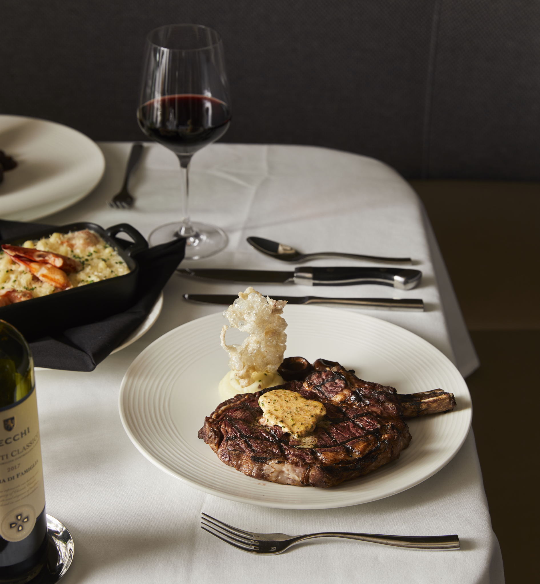 Red wine with a steak dinner at Monarch Chophouse Red wine with a steak dinner at Monarch Chophouse