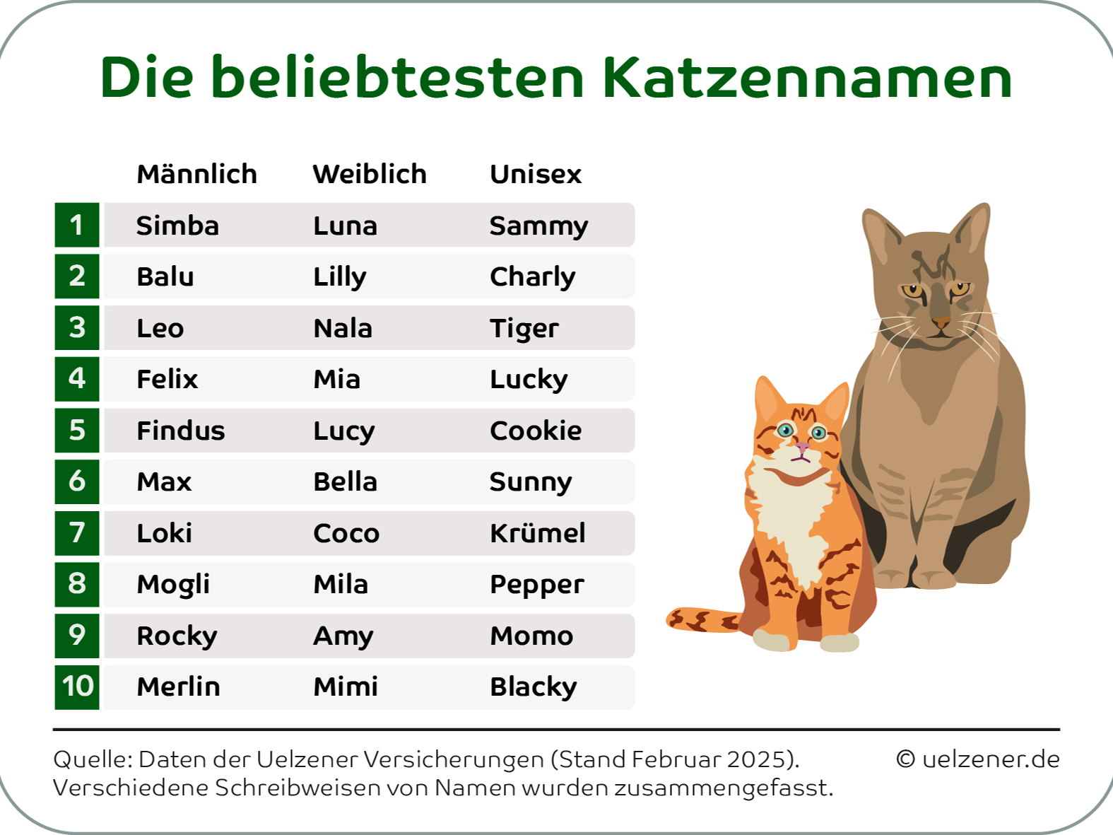 Simba und Schnurrsula auf Samtpfoten: Ranking der beliebtesten und einfallsreichsten Katzennamen in Deutschland