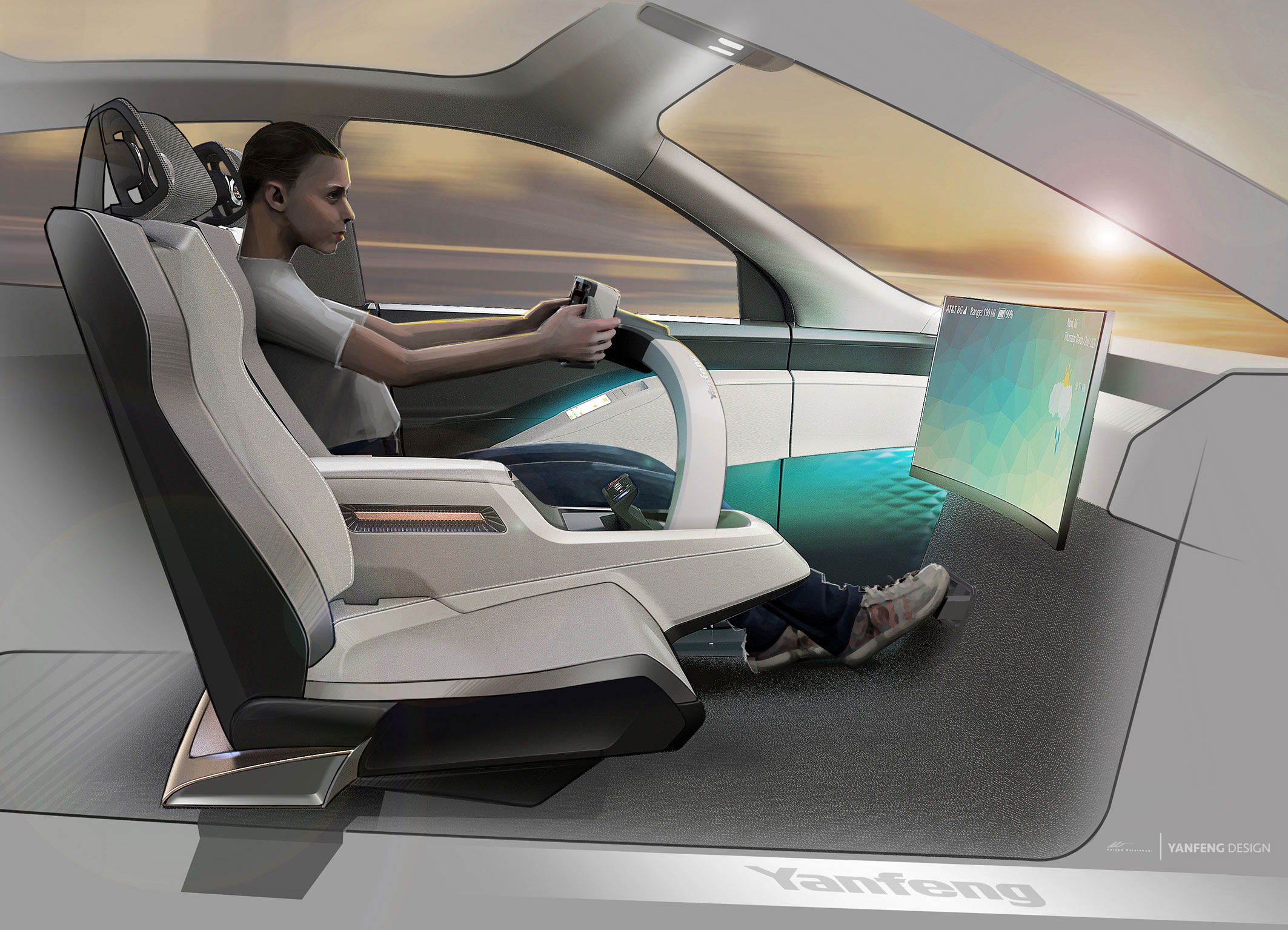 The display of the steer-by-wire system can be moved to a steering position or can be folded in for autonomous driving