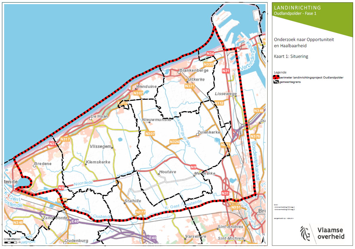 De Oudlandpolder beslaat delen van Oostende, Bredene, De Haan, Blankenberge, Brugge, Zuienkerke Jabbeke en Zuienkerke