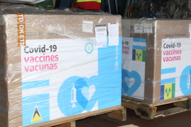 Shipment of vaccines received at the Hewanorra International Airport