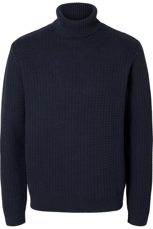 Selected_Sweat SEL Slhzig Ls Knit Structure Roll Neck dark blue_JUTTU_€49,99
