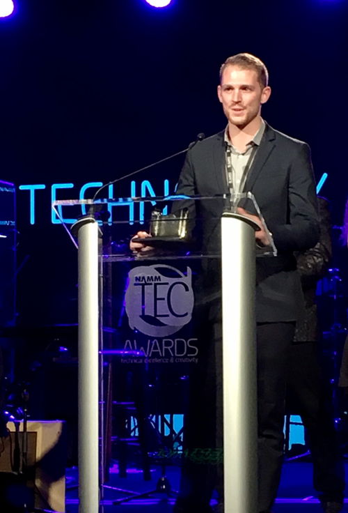 Sennheiser’s James Capparelle, Marketing Communications Manager, accepting the Outstanding Technical Achievement awards on behalf of the company. Sennheiser’s James Capparelle, Marketing Communications Manager, accepting the Outstanding Technical Achievement awards on behalf of the company.
