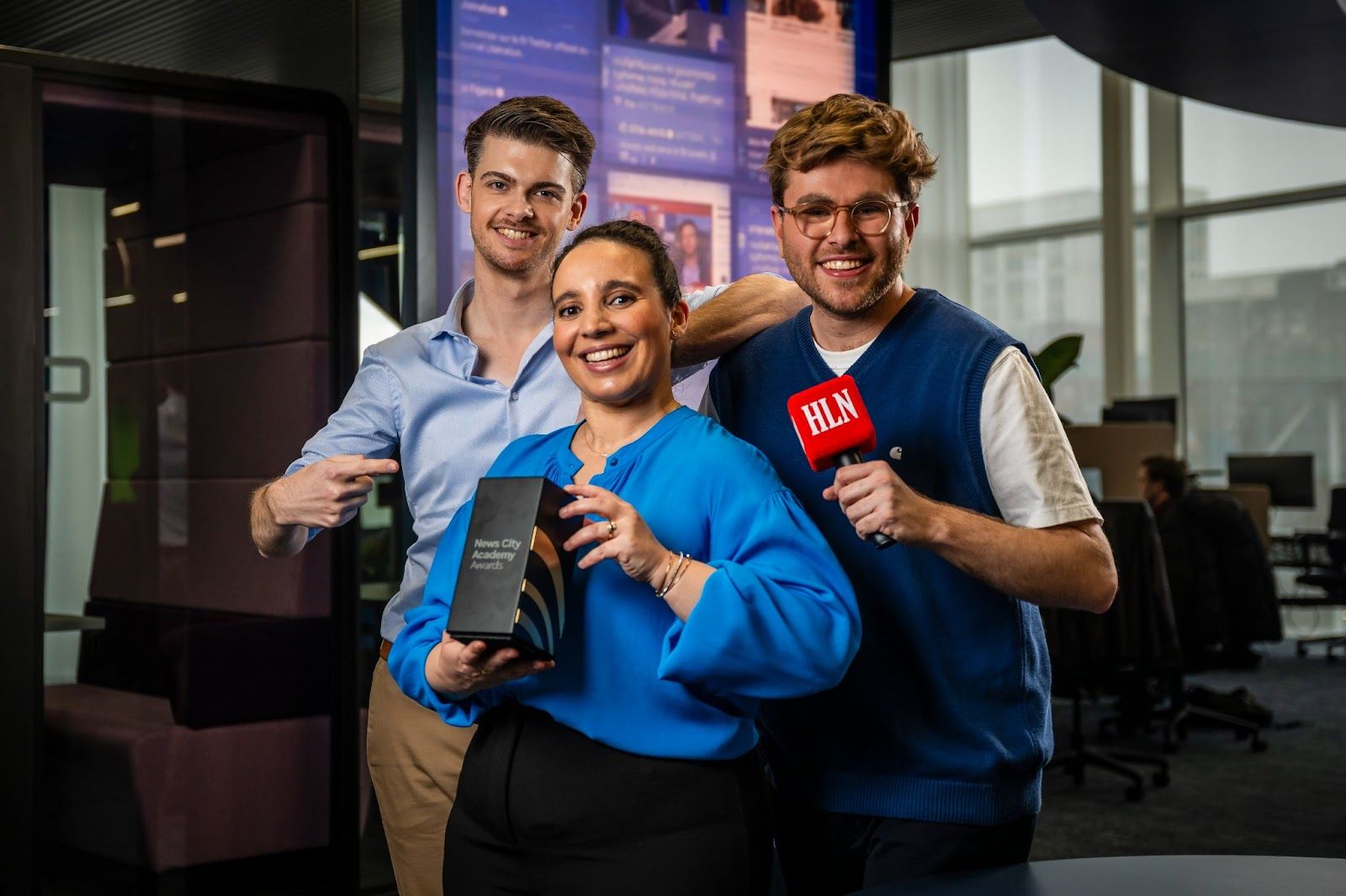 De ambassadeurs van de News City Academy Awards 2024: Martijn Peters, Safia Yachou en Jonas Lips