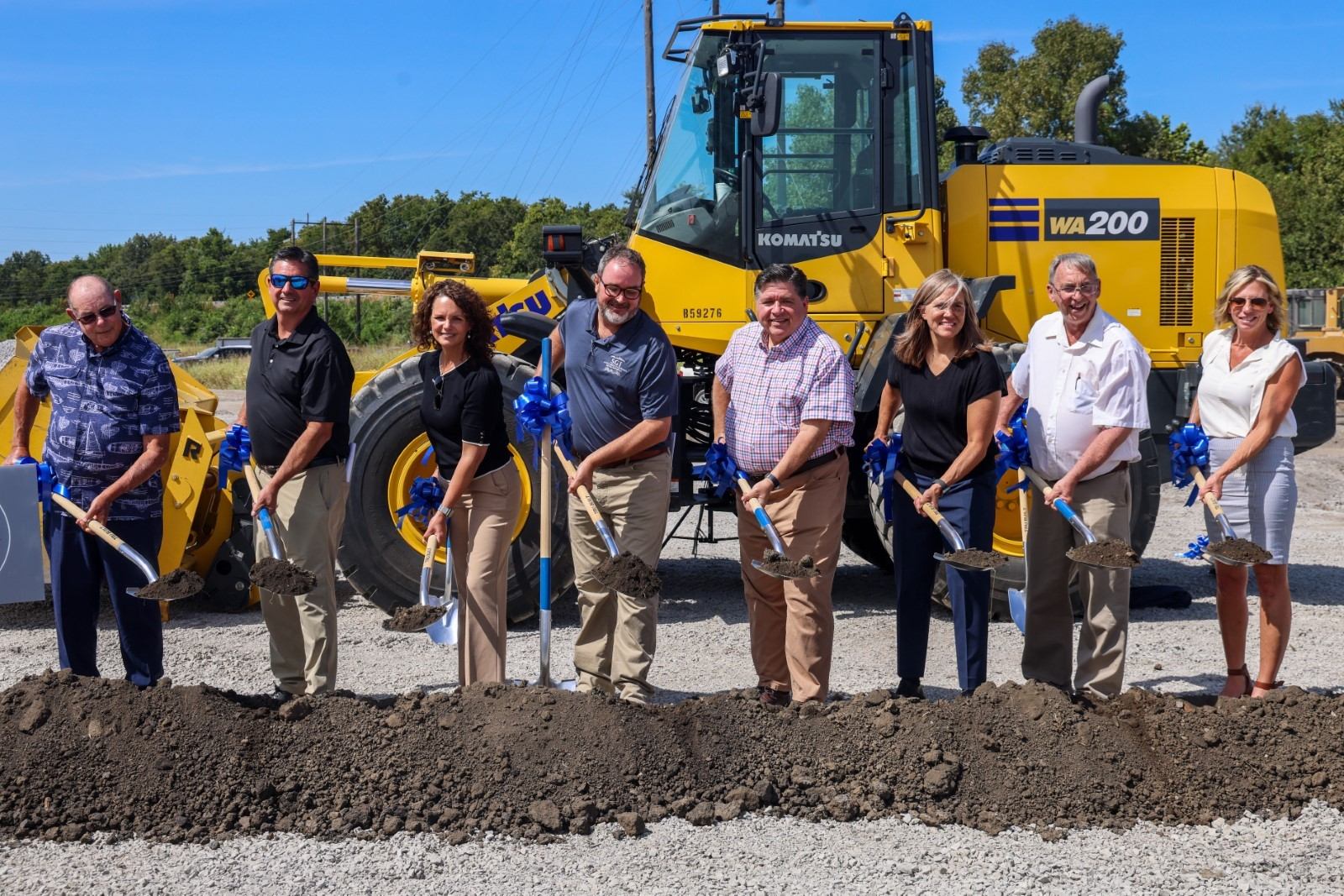 Gov. Pritzker joins the Illinois Department of Transportation (IDOT) and state and local leaders at the Shawneetown Regional Port District ​	today to break ground on a new fertilizer distribution center along the Ohio River. (Office of the Governor)