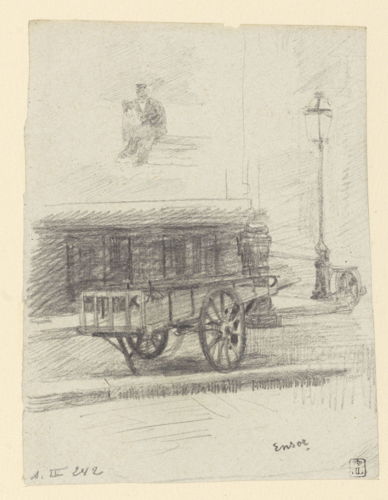 James Ensor, Gezicht op een straat met kar en straatlantaarn, ca. 1880-81. Potlood, 127 x 96 mm. KBR, inv. S.IV 242  © KBR