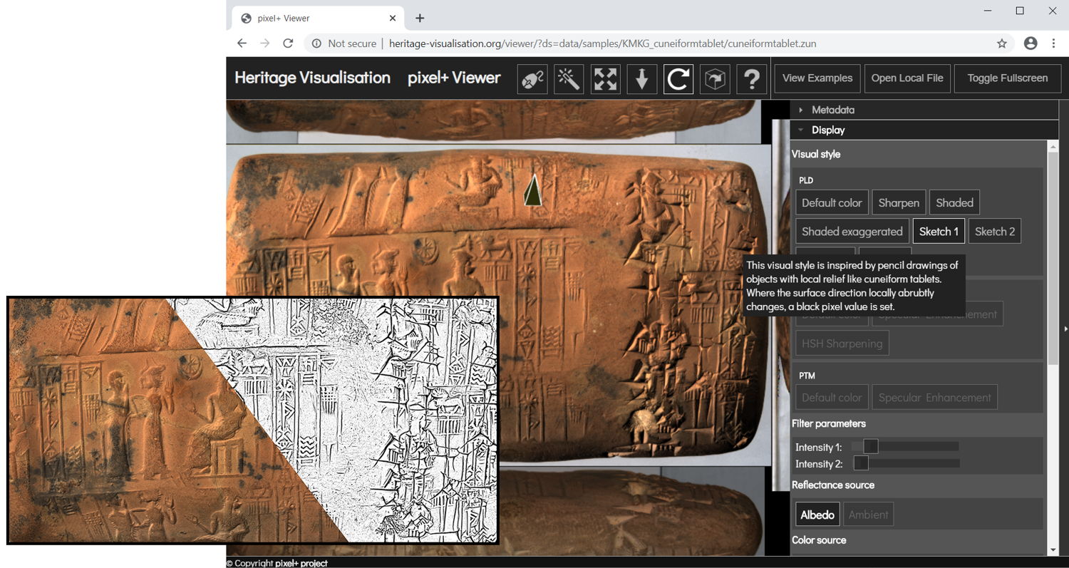 La visionneuse pixel+ en ligne avec un exemple de tablette cunéiforme de la collection du Musée Art & Histoire de Bruxelles. (© Musée Art & Histoire et KU Leuven).