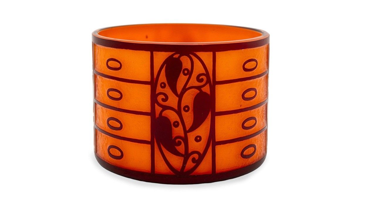 Florian Kolhammer - Orange Opal außen Schwarz decoration Vase, Josef Hoffmann, Loetz, Orange Opal außen Schwarz decoration, 1911 / 1914