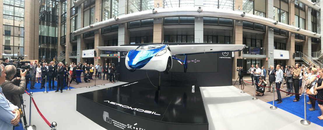 Innovative flying car prototype AeroMobil  displayed in Brussels during July