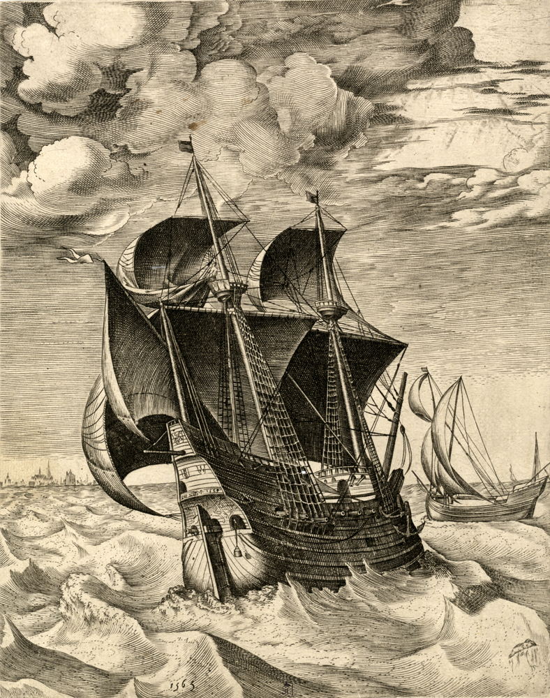 Frans Huys d’après Pieter Bruegel l’Ancien, Voiliers en haute mer, gravure 24,4 x 19,3 cm, éditée par Hieronymus Cock, Anvers, ca. 1561-1565