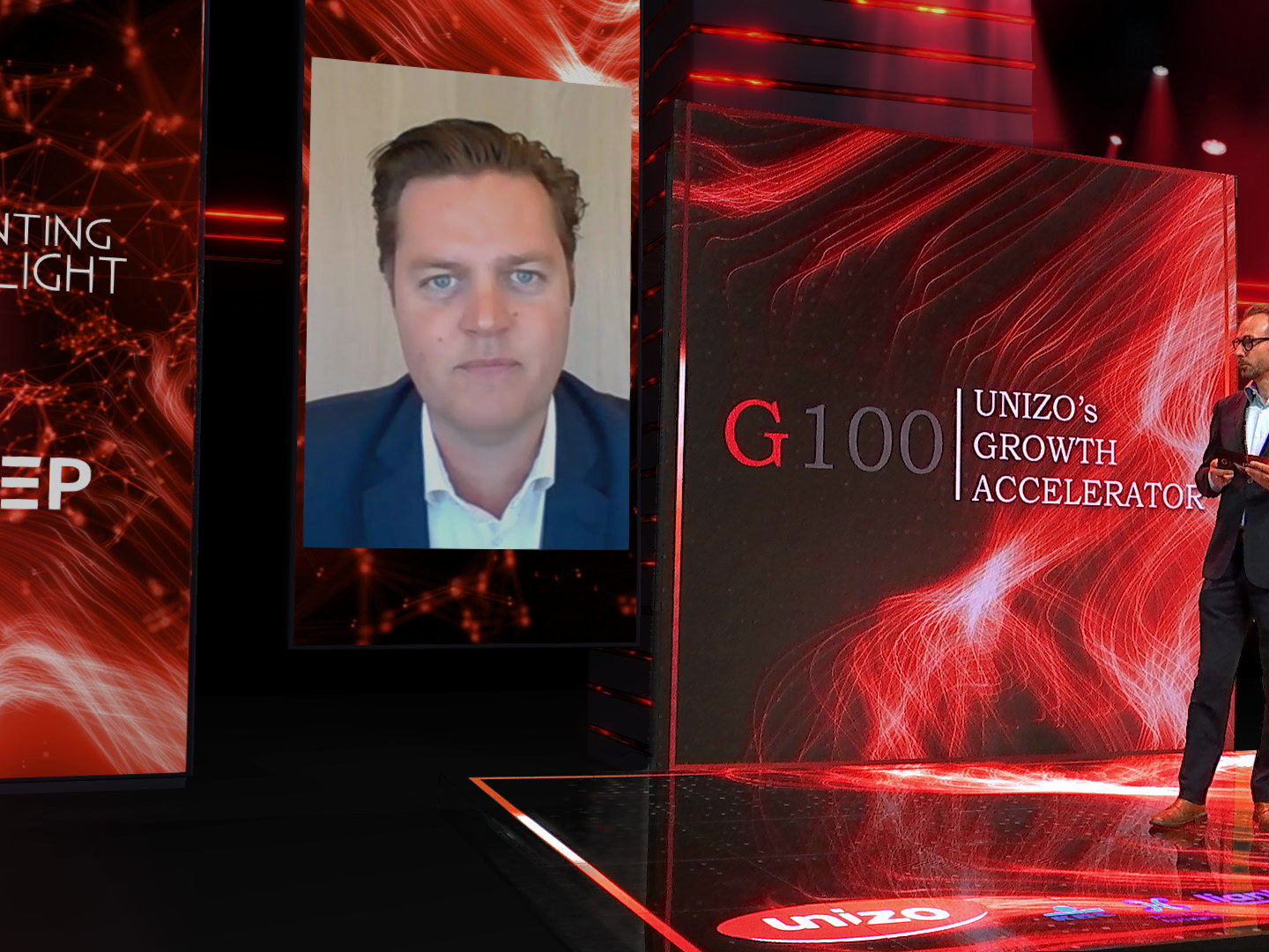 UNIZO Limburg versterkt ondernemers met inspirerend en innovatief G100-zomerevent in hightech Virtual Event Studio van Painting with Light op C-MINE
