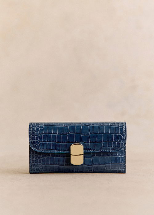 Sézane -Portefeuille GRAND MILO Denim croco -130€