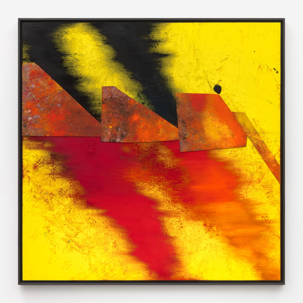 TURBINE. DRAGON TEETH., 2023 acrylic, oil and cardboard on canvas 220.7 × 220.7 × 8.3 cm, 86 7⁄8 × 86 7⁄8 × 3 1⁄4 in. Photo credit: Robert Wedemeyer Courtesy the Artist and Xavier Hufkens, Brussels