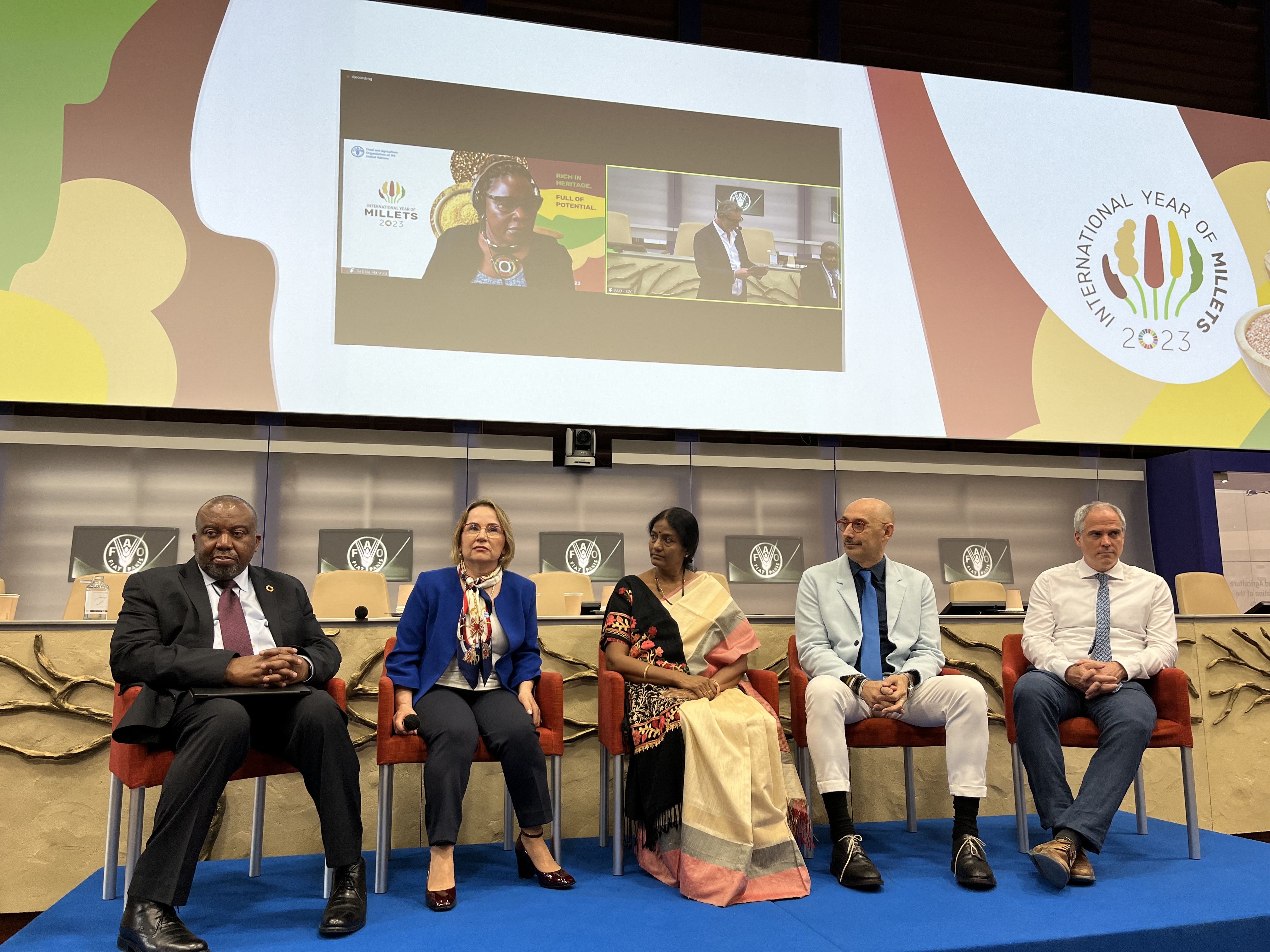 Dr Rebbie Harawa, Director of ICRISAT's Africa Program, delivers her keynote presentation at the IYM2023 closing ceremony virtually from Nairobi, Kenya.