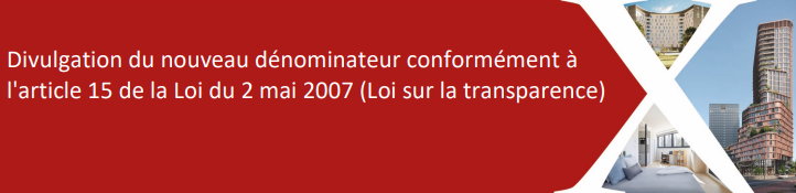 Divulgation du nouveau dénominateur conformément à l'article 15 de la Loi du 2 mai 2007 (Loi sur la transparence)
