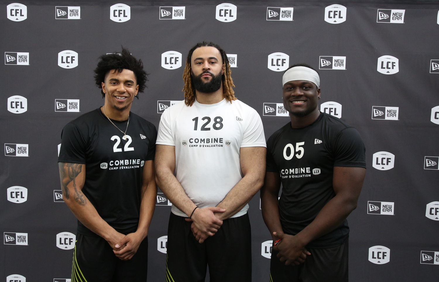 L->R: Shai Ross, Tariq LaChance and Jeshrun Antwi at the 2019 Western Regional Combine presented by New Era. Photo credit: CFL.ca/Anthony Houle