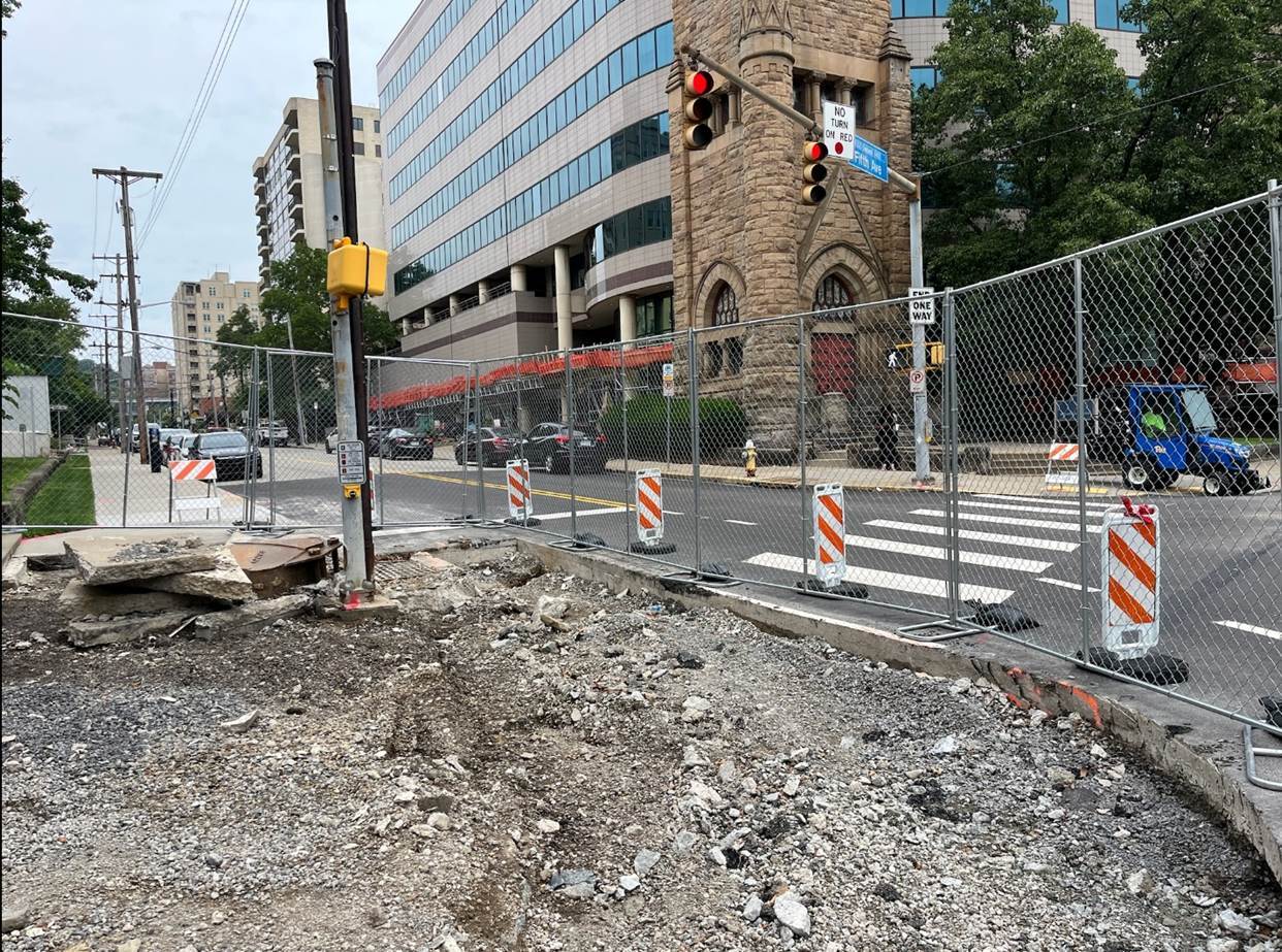 Sidewalk excavation at Fifth and Bellefield avenues Sidewalk excavation at Fifth and Bellefield avenues