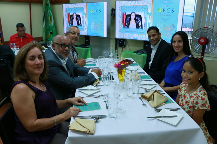 H.E Excellency Didacus Jules (left centre) with H.E Alejandro Simancas Marin Ambassador of Cuba to the OECS and his wife and H.E Ambassador Escalona (right centre) with her husband and daughter.