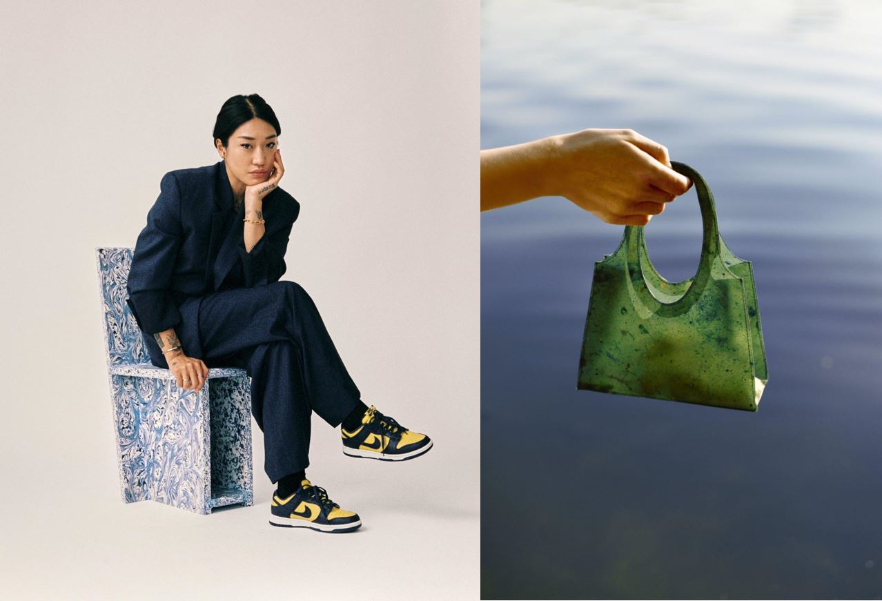 Sonnet155 is a temporary handbag made from discarded fruit peels