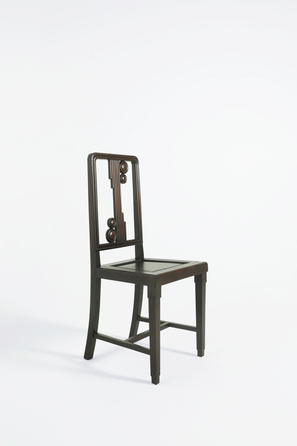 Art & Deco Gallery presents 'Shanghai Art Deco rosewood inlaid gall wood circle geometric linear dining chairs'. Image courtesy of Art & Deco Gallery.