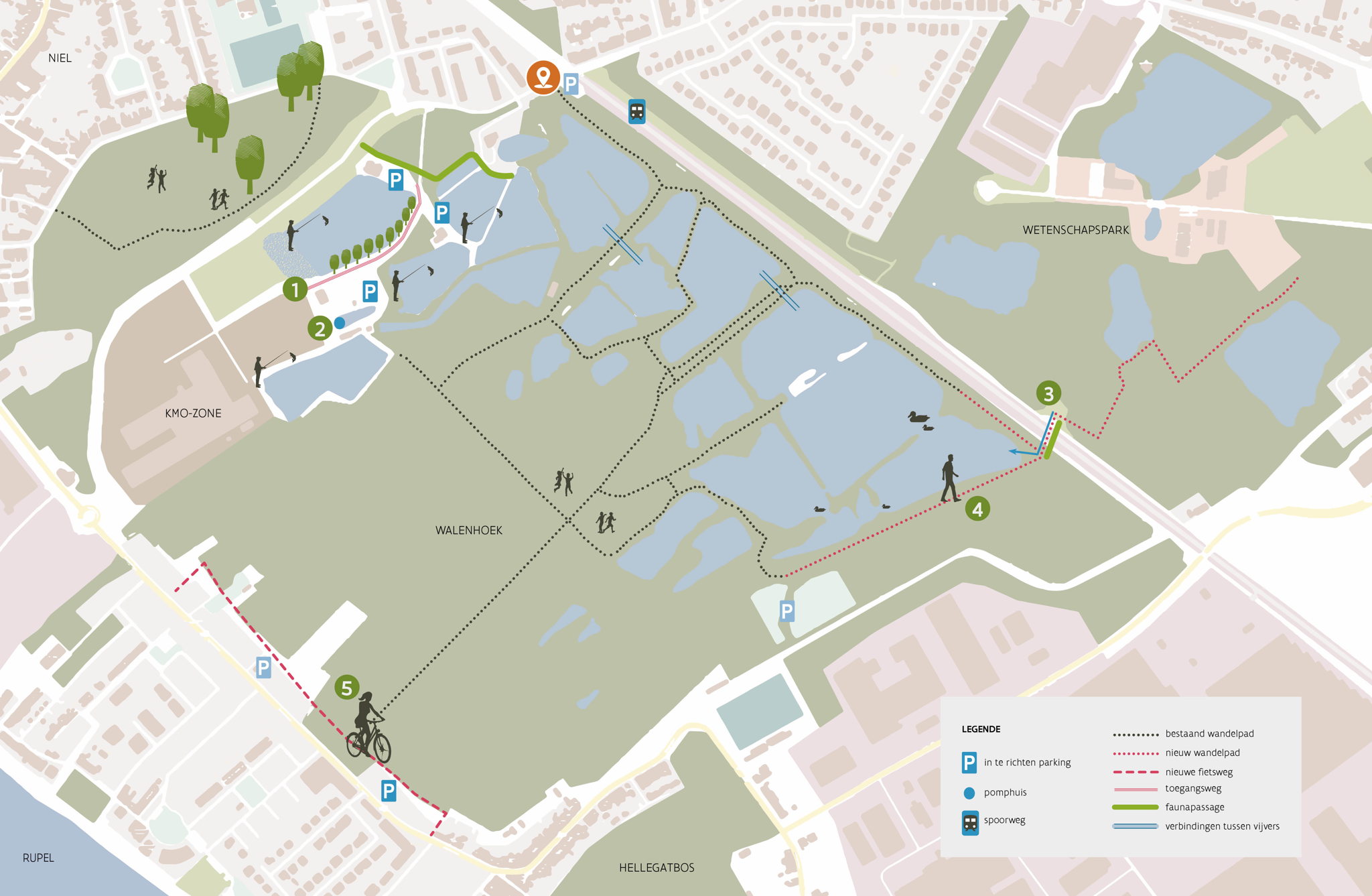Een kaart met de ingrepen in Walenhoek