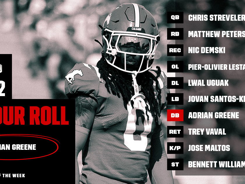 CFL HONOUR ROLL: WEEK 2 – GREENE EARNS PLAYER OF THE WEEK