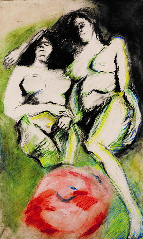 Arié Mandelbaum, Le canapé vert n°1, 1968, 1220 x 720 cm, oil and crayon on paper, collection de la Fédération Wallonie-Bruxelles, Mons © coll. Communauté française de Belgique 