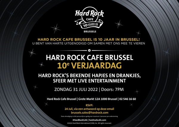 Persuitnodiging: Hard Rock Cafe Brussels viert 10e verjaardag